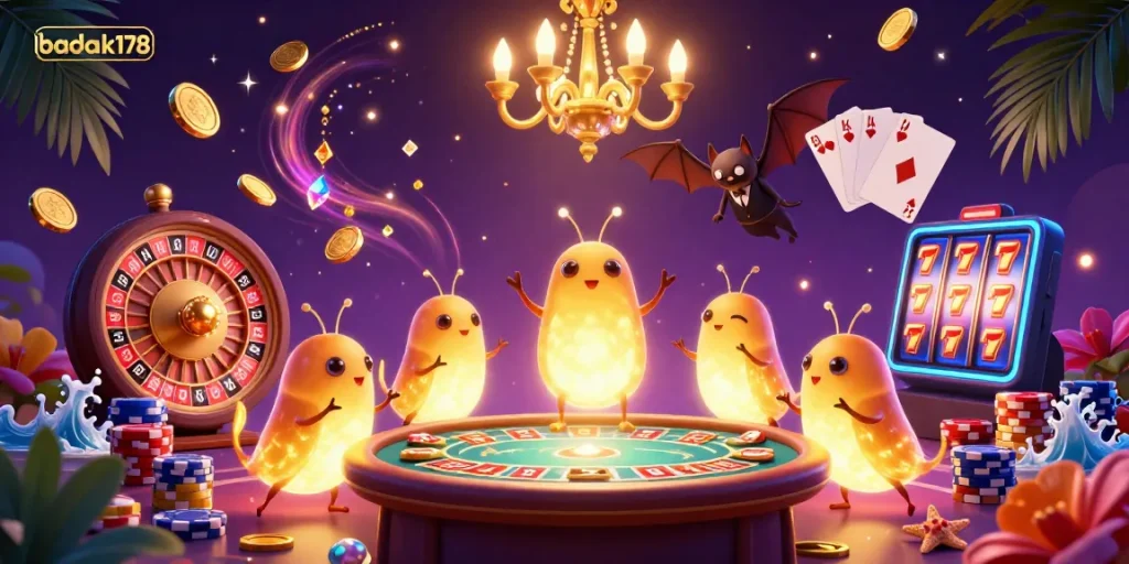 Engage in thrilling gameplay with badak178's vibrant casino scene showcasing dynamic glowworms and casino elements.