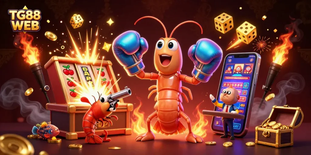 Experience the thrilling action of TG88 WEB with vibrant casino gaming scenes featuring exciting characters.