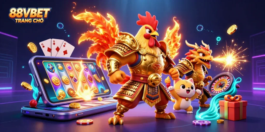 Engage in thrilling gaming at 88VBET TRANG CHỦ with dynamic characters and casino elements.